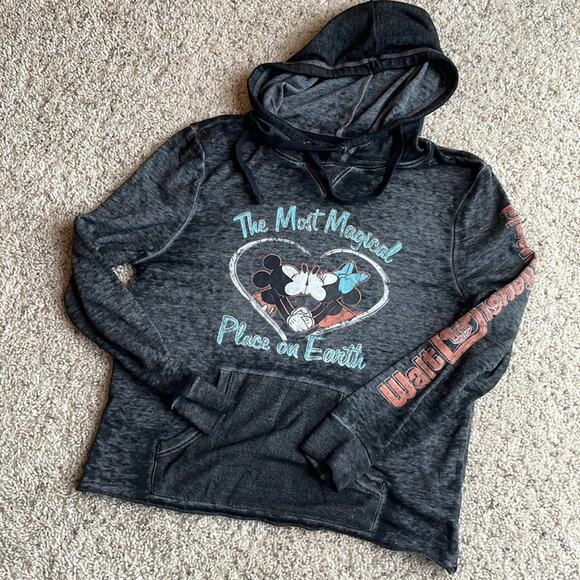 DISNEY PARKS MICKEY MOUSE & MINNIE MOUSE Gray Lightweight Hoodie size xsmall - Picture 1 of 5